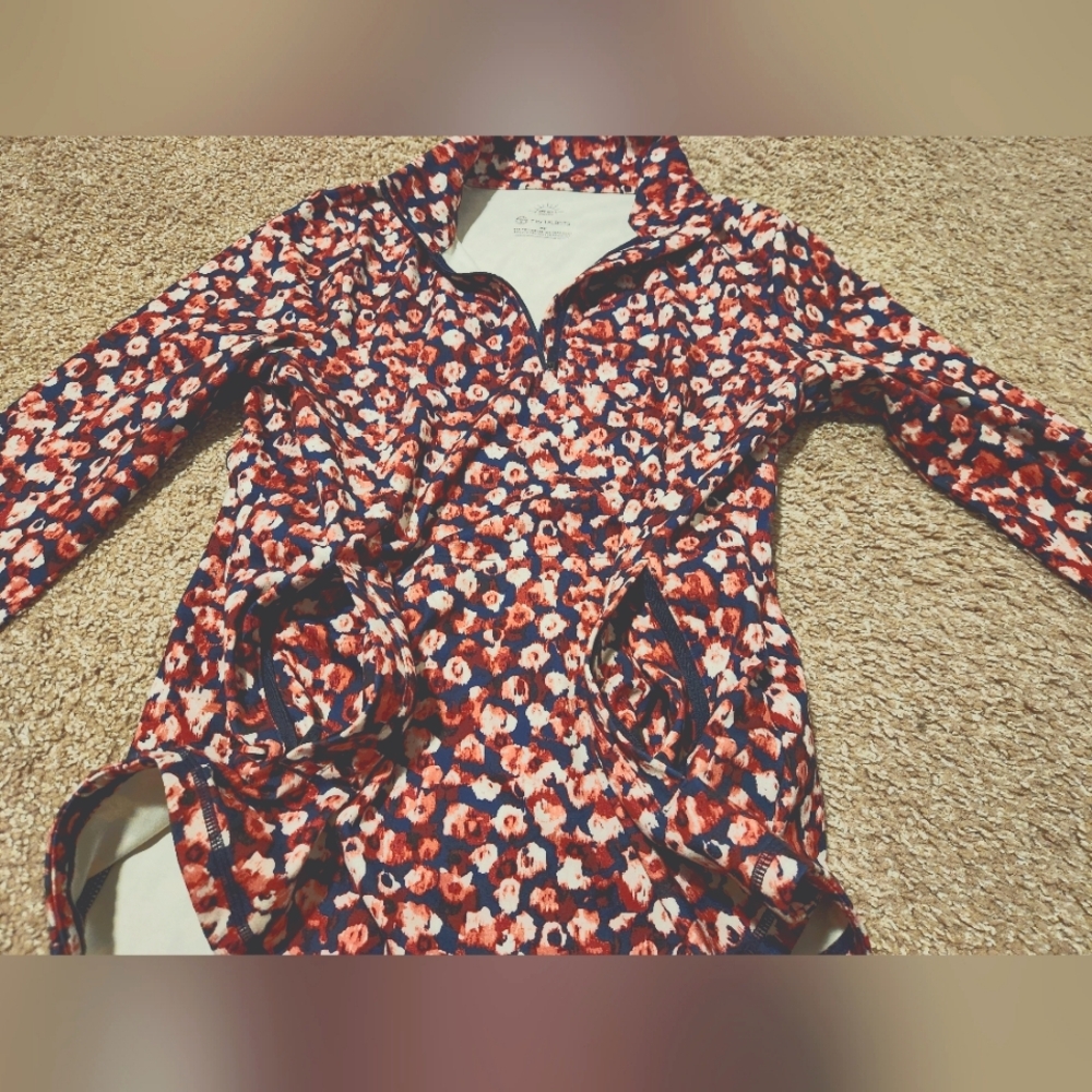 Talbots ON THE MOVE Floral Half Ziptop and leggings- Large Petite